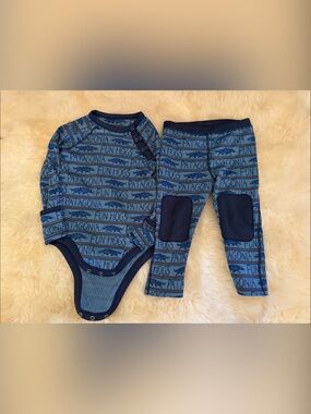 Patagonia Blue Striped Thermal Long John Matching Set
